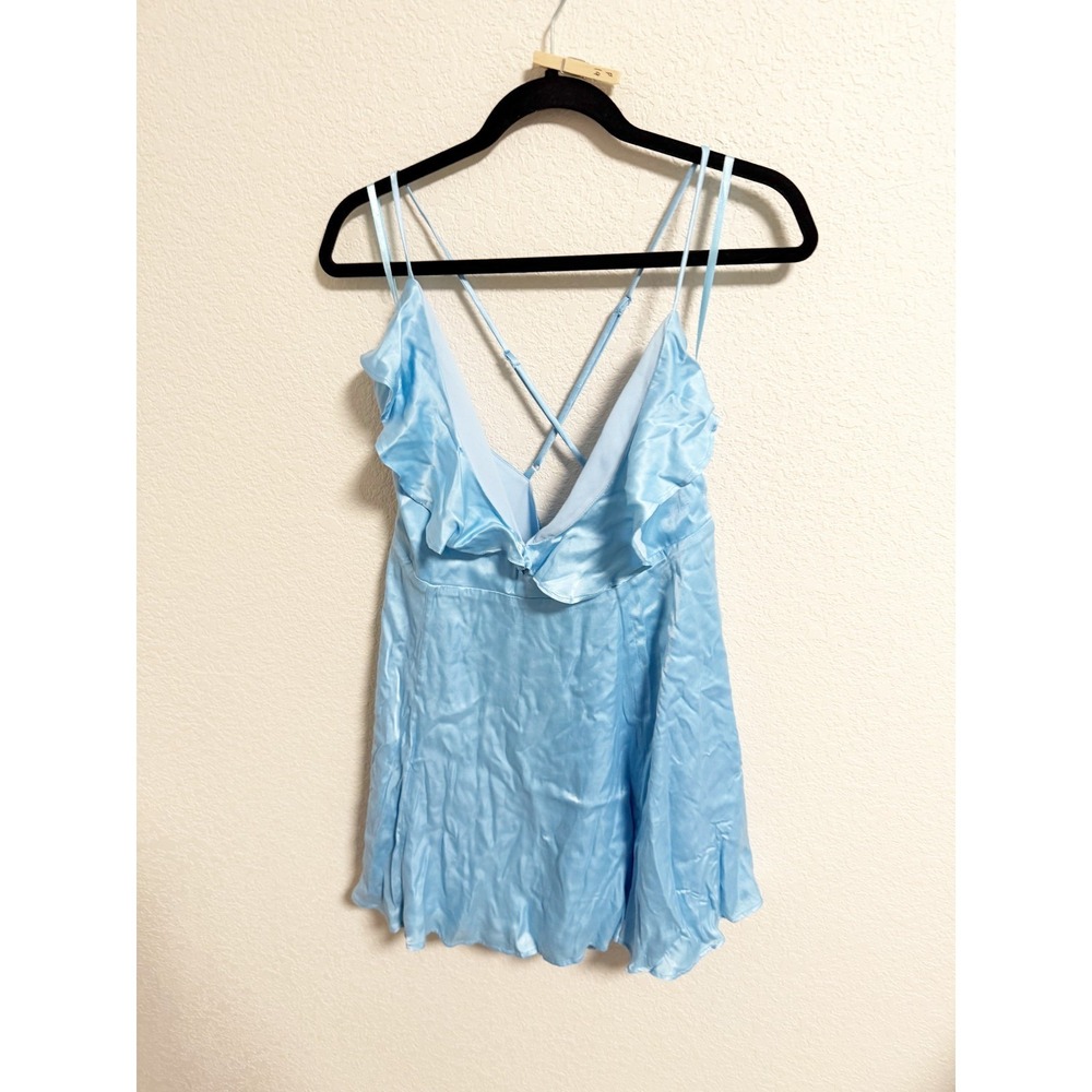 Privacy Please Womens Sigsbee‎ Dress Plunge Neck Ruffle Trim Sinatra Blue XL - Picture 4 of 10